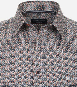 CASA MODA Sport casual fit overhemd, korte mouw, popeline, oranje dessin
