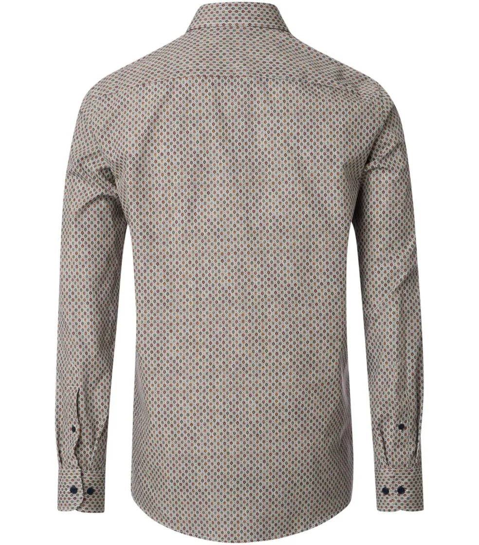 CASA MODA Sport casual fit overhemd, popeline, groen met wit en bruin dessin