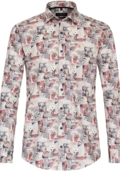 CASA MODA Sport casual fit overhemd, popeline, rood dessin