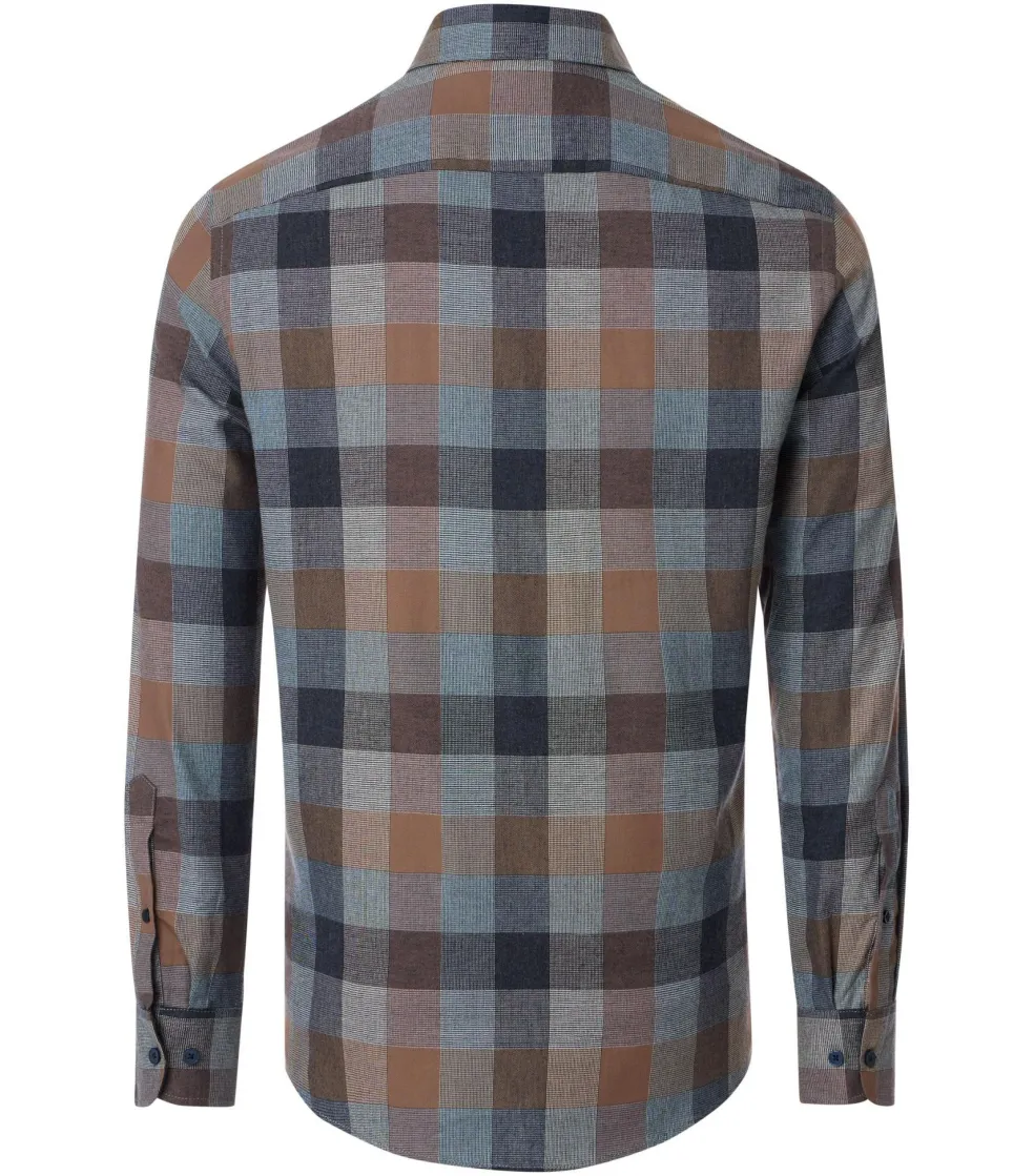 CASA MODA Sport casual fit overhemd, flanel, blauw, bruin, beige geruit