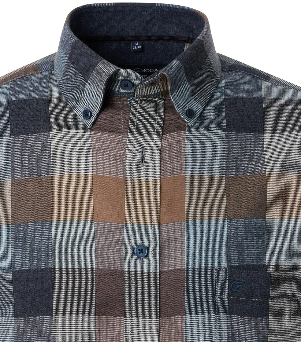 CASA MODA Sport casual fit overhemd, flanel, blauw, bruin, beige geruit