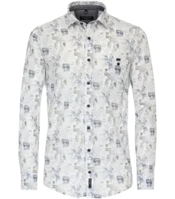 CASA MODA Sport casual fit overhemd, popeline, wit met blauw dessin