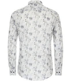 CASA MODA Sport casual fit overhemd, popeline, wit met blauw dessin
