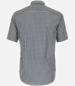 CASA MODA Sport casual fit overhemd, korte mouw, structuur, blauw geruit