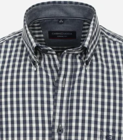 CASA MODA Sport casual fit overhemd, korte mouw, structuur, blauw geruit