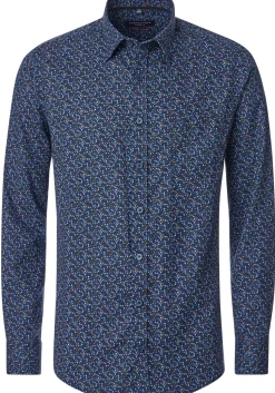CASA MODA Sport casual fit overhemd, twill, blauw met oranje dessin
