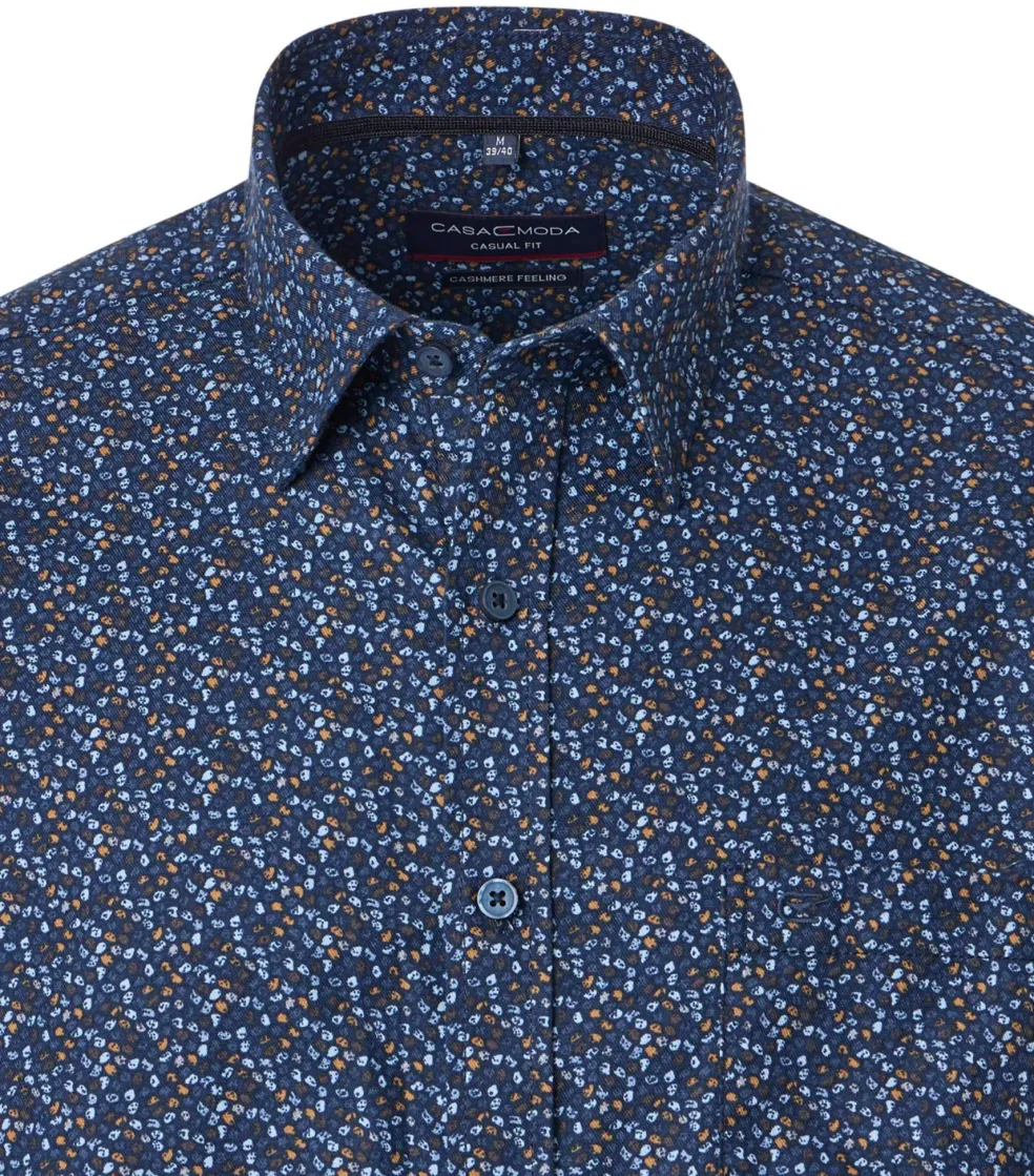 CASA MODA Sport casual fit overhemd, twill, blauw met oranje dessin