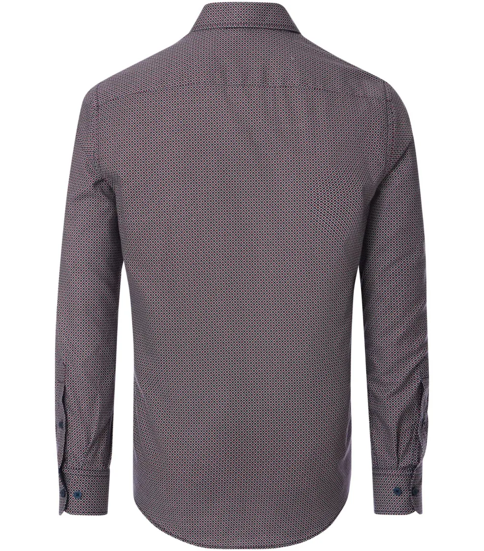 CASA MODA Sport casual fit overhemd, twill, blauw met rood dessin