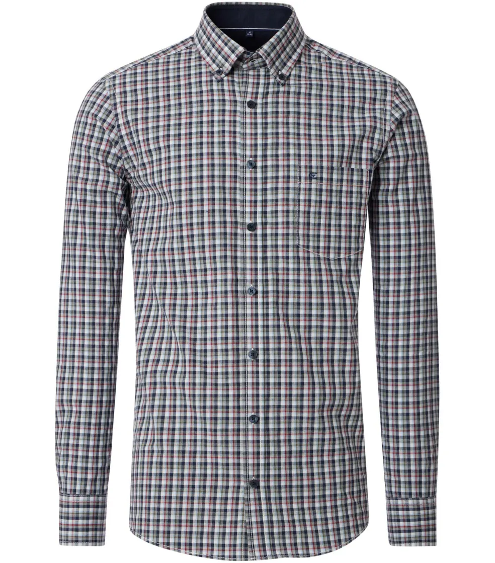 CASA MODA Sport casual fit overhemd, twill, blauw met rood en groen geruit
