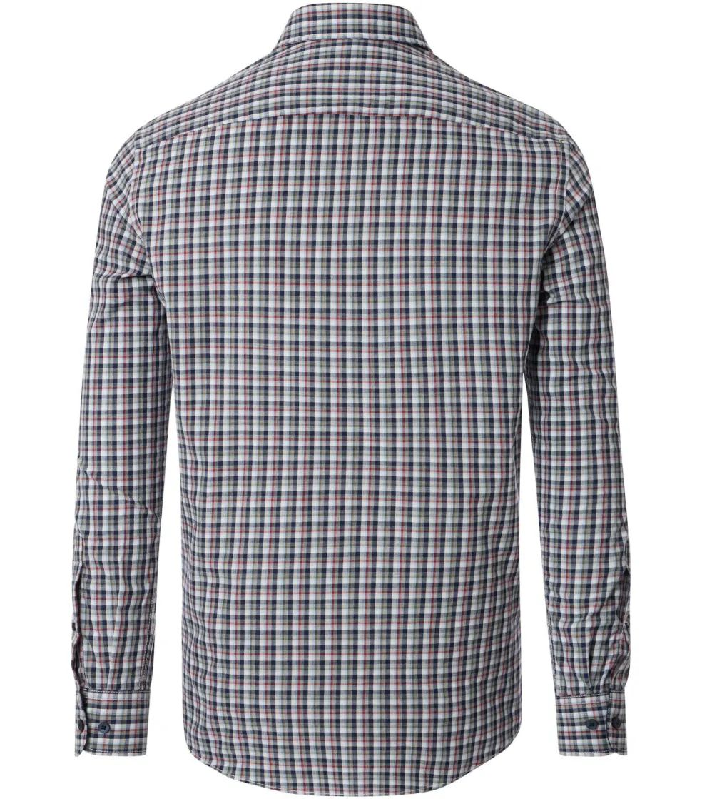 CASA MODA Sport casual fit overhemd, twill, blauw met rood en groen geruit