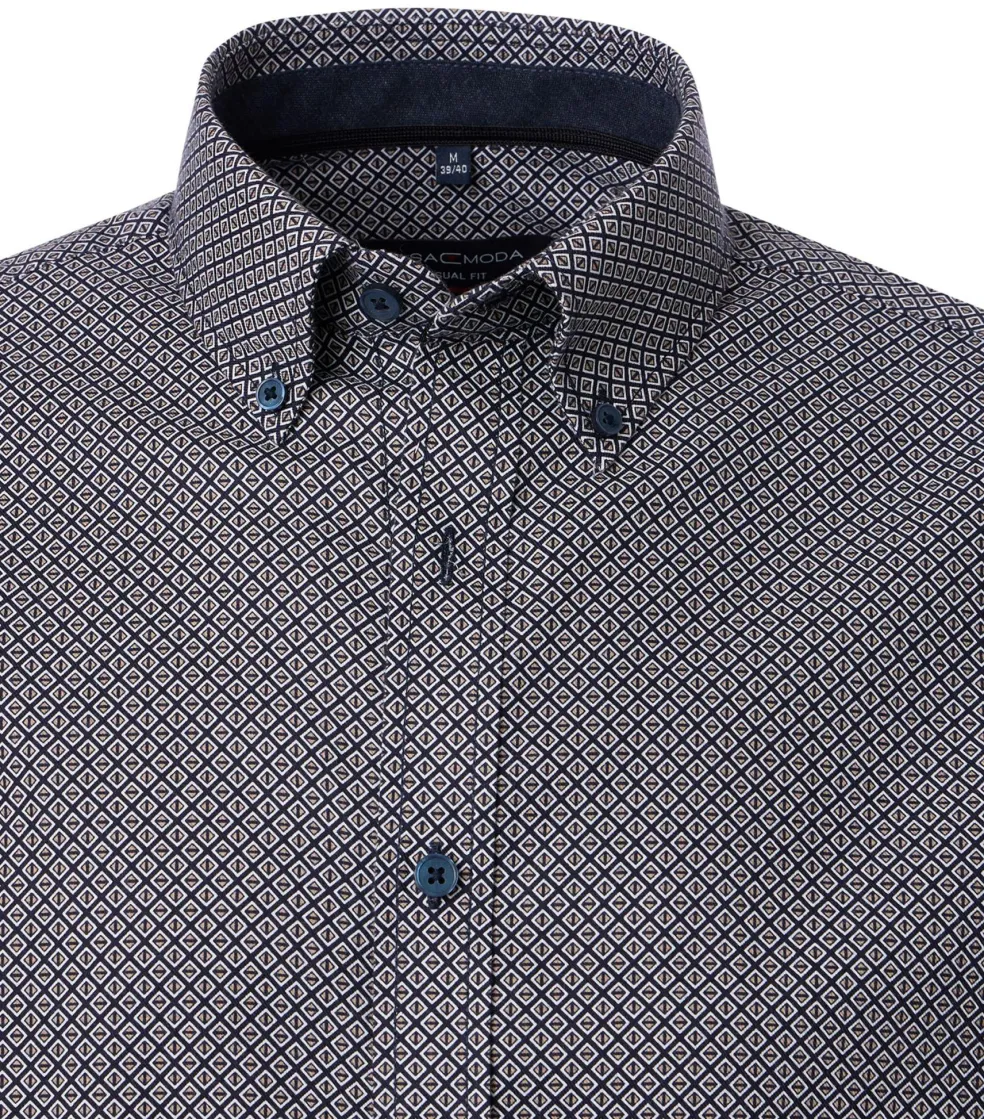 CASA MODA Sport casual fit overhemd, twill, blauw met wit en bruin dessin