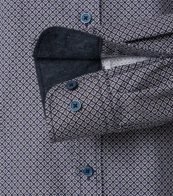CASA MODA Sport casual fit overhemd, twill, blauw met wit en bruin dessin