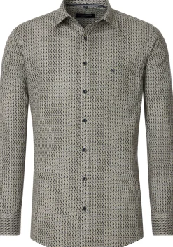 CASA MODA Sport casual fit overhemd, twill, blauw met wit en groen dessin