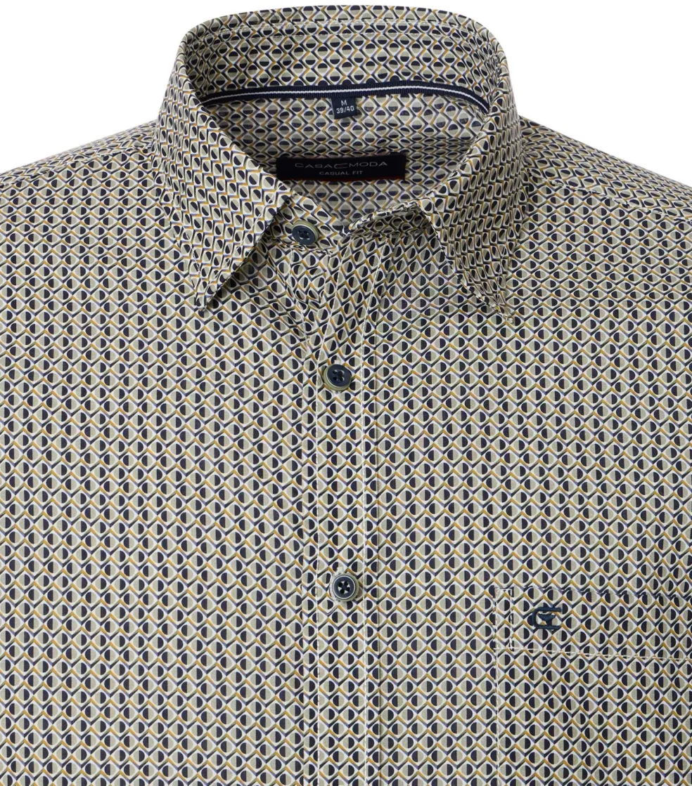 CASA MODA Sport casual fit overhemd, twill, blauw met wit en groen dessin