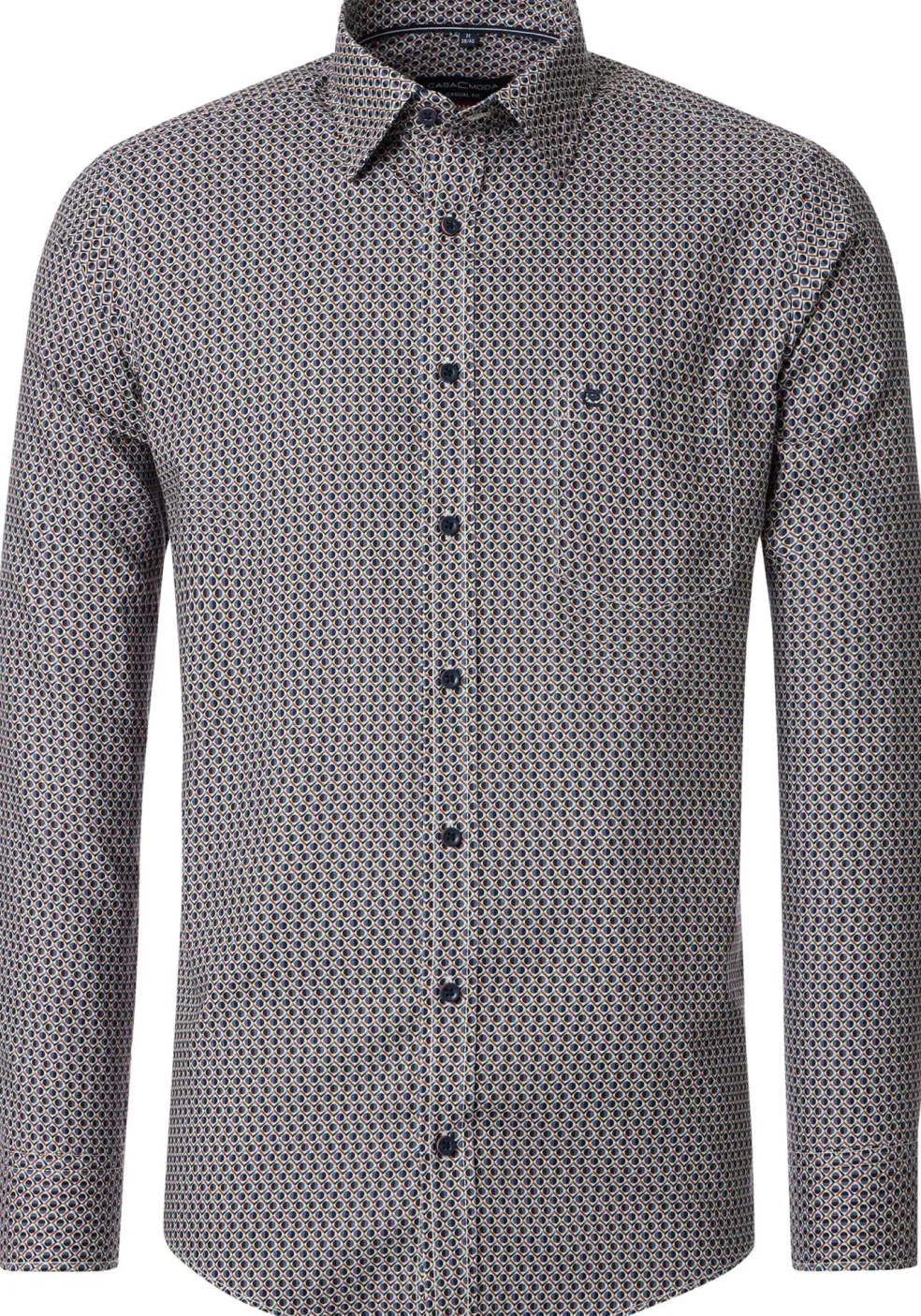 CASA MODA Sport casual fit overhemd, twill, blauw met wit en rood dessin