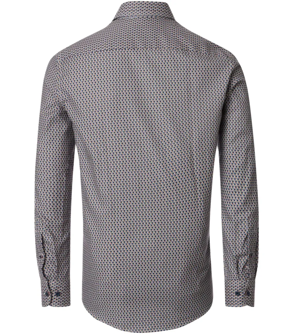 CASA MODA Sport casual fit overhemd, twill, blauw met wit en rood dessin