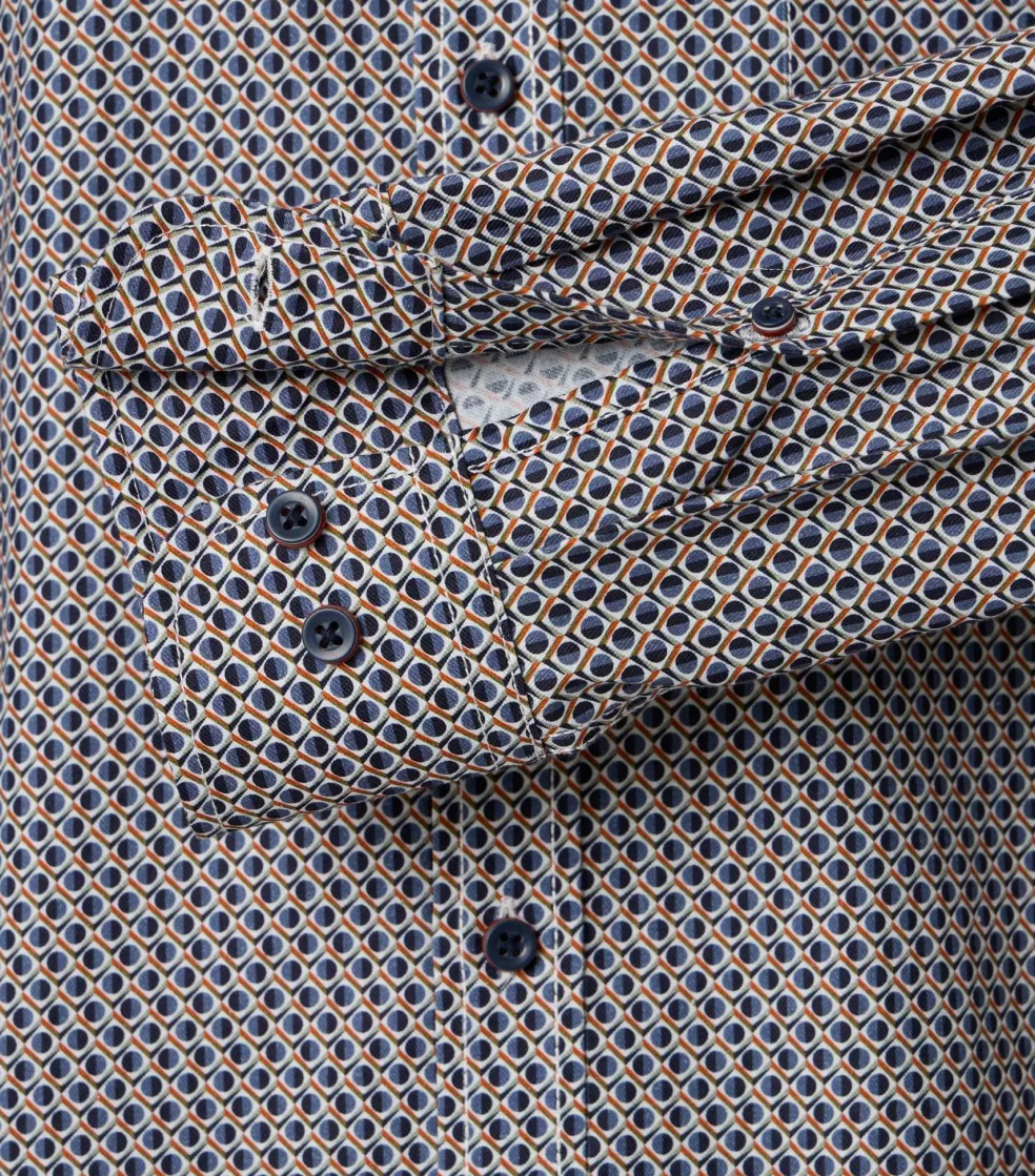 CASA MODA Sport casual fit overhemd, twill, blauw met wit en rood dessin