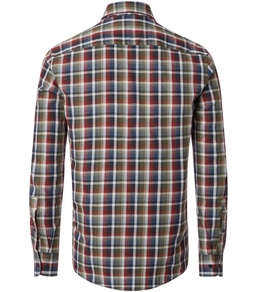 CASA MODA Sport casual fit overhemd, twill, blauw, groen, donkerrood en wit geruit