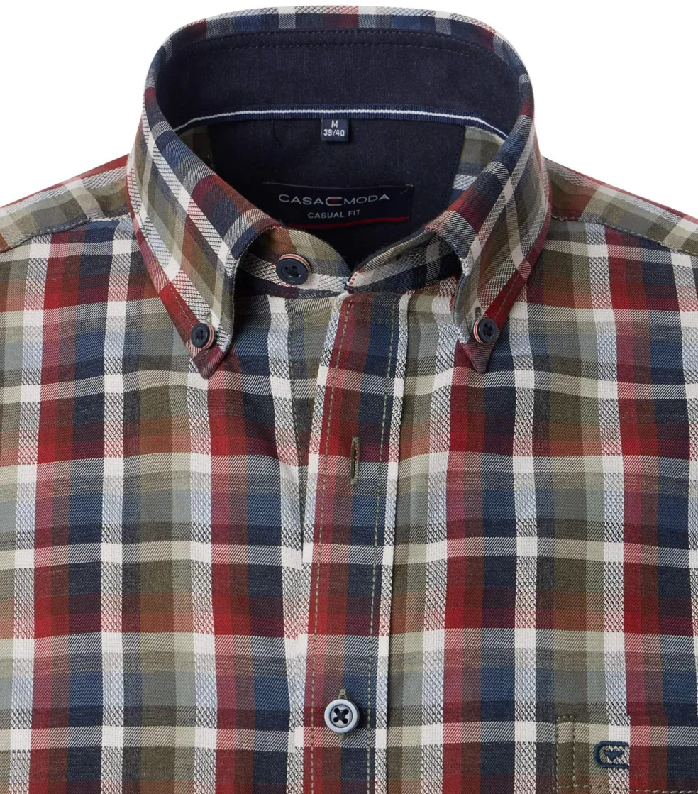 CASA MODA Sport casual fit overhemd, twill, blauw, groen, donkerrood en wit geruit
