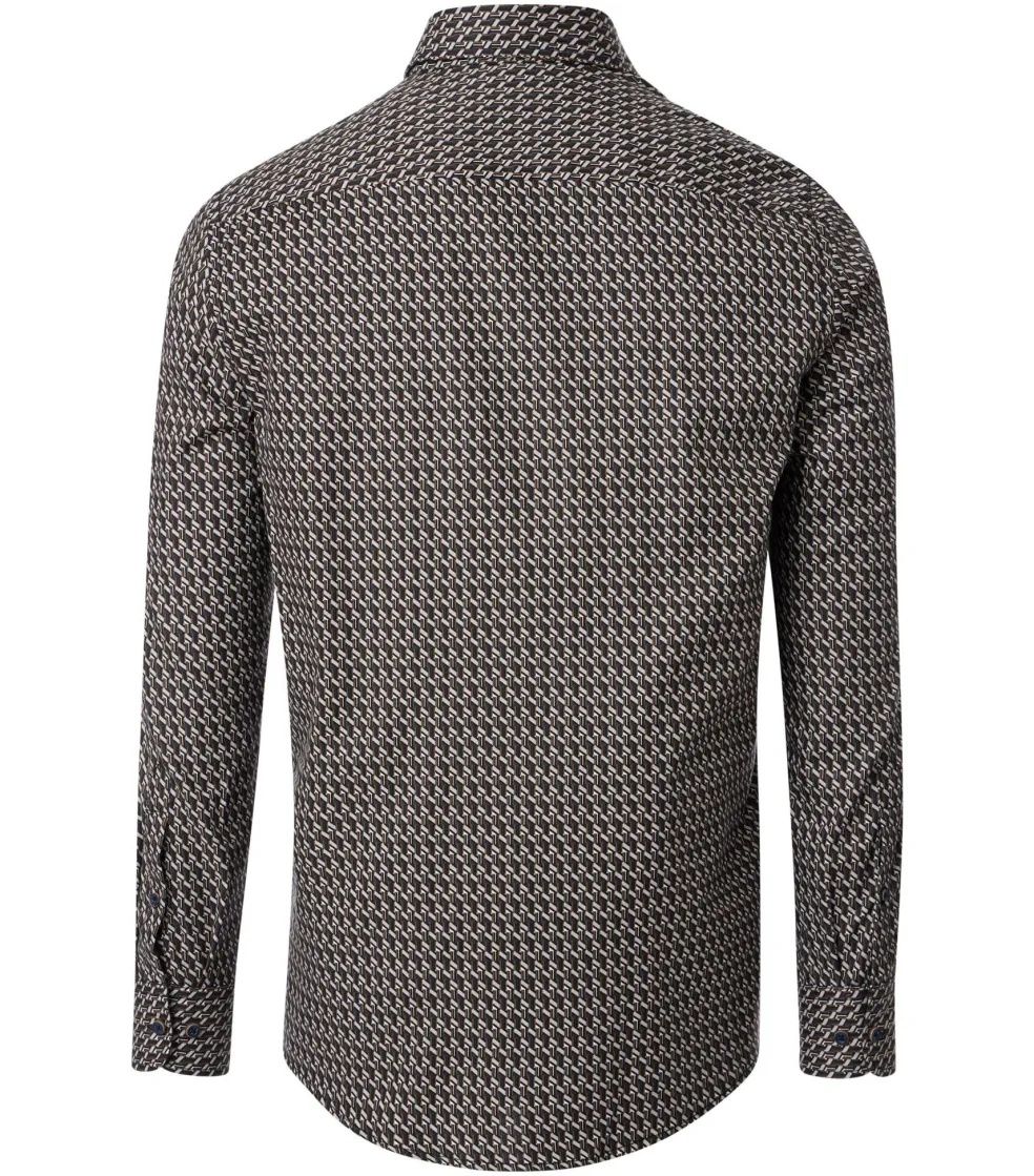 CASA MODA Sport casual fit overhemd, twill, bruin dessin
