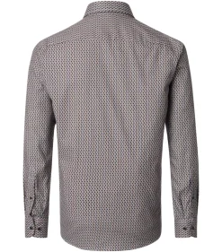 CASA MODA Sport casual fit overhemd, twill, bruin met blauw en wit dessin