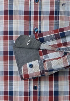 CASA MODA Sport casual fit overhemd, chambray, donkerrood met blauw geruit