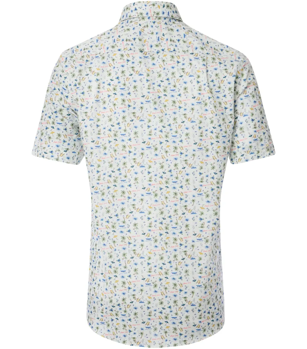 CASA MODA Sport comfort fit overhemd, korte mouw, popeline, blauw dessin