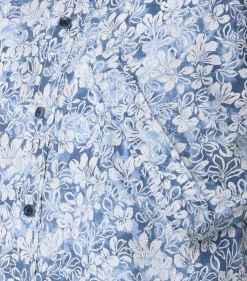 CASA MODA Sport comfort fit overhemd, korte mouw, popeline, blauw met wit bloemen dessin