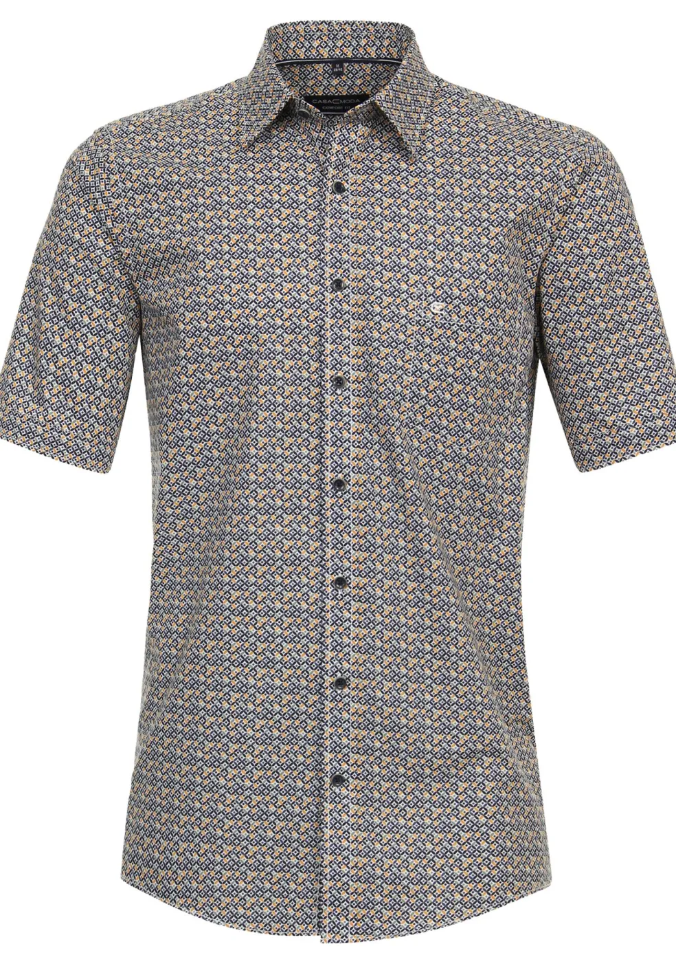 CASA MODA Sport comfort fit overhemd, korte mouw, popeline, geel dessin