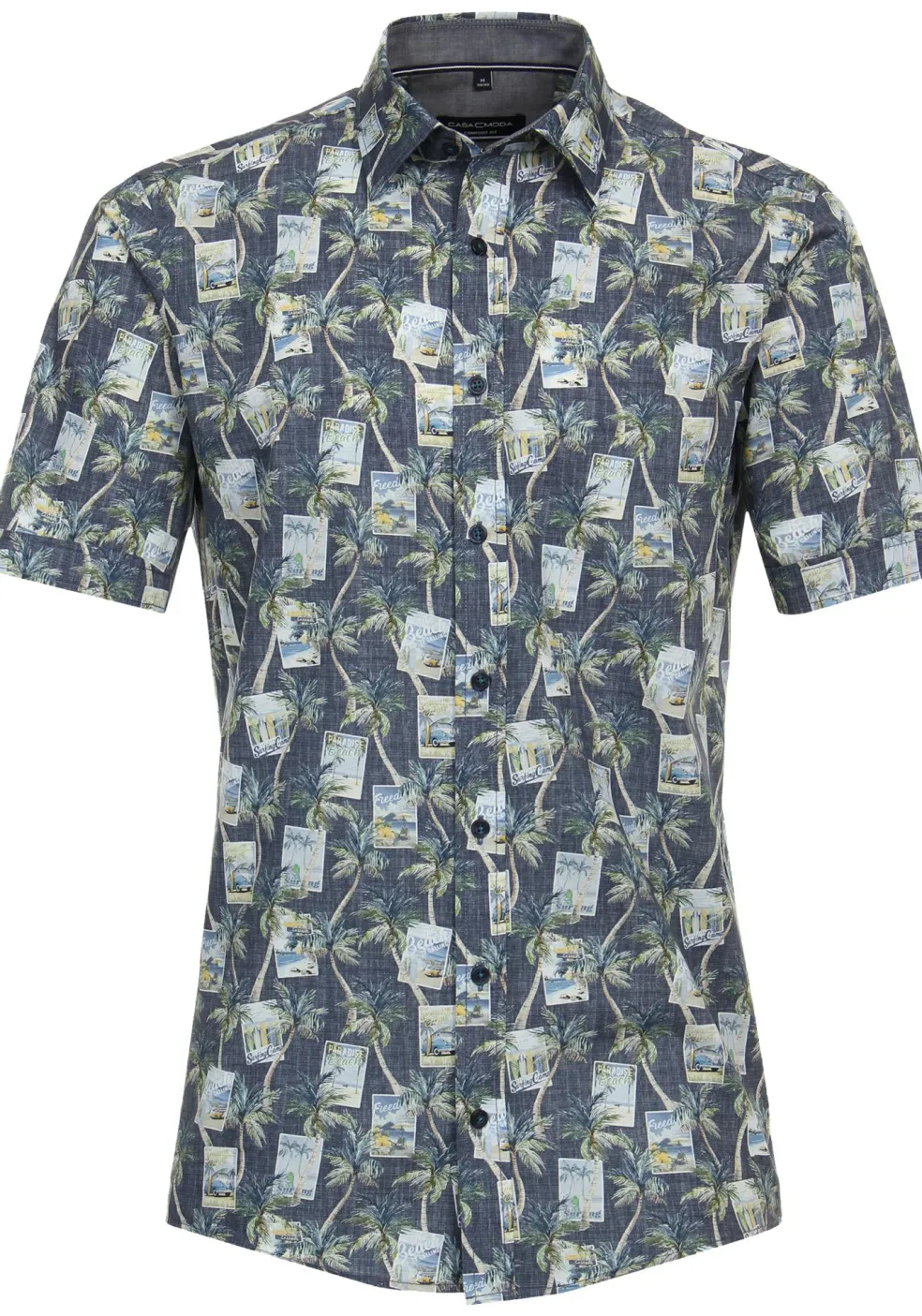 CASA MODA Sport comfort fit overhemd, korte mouw, popeline, groen dessin