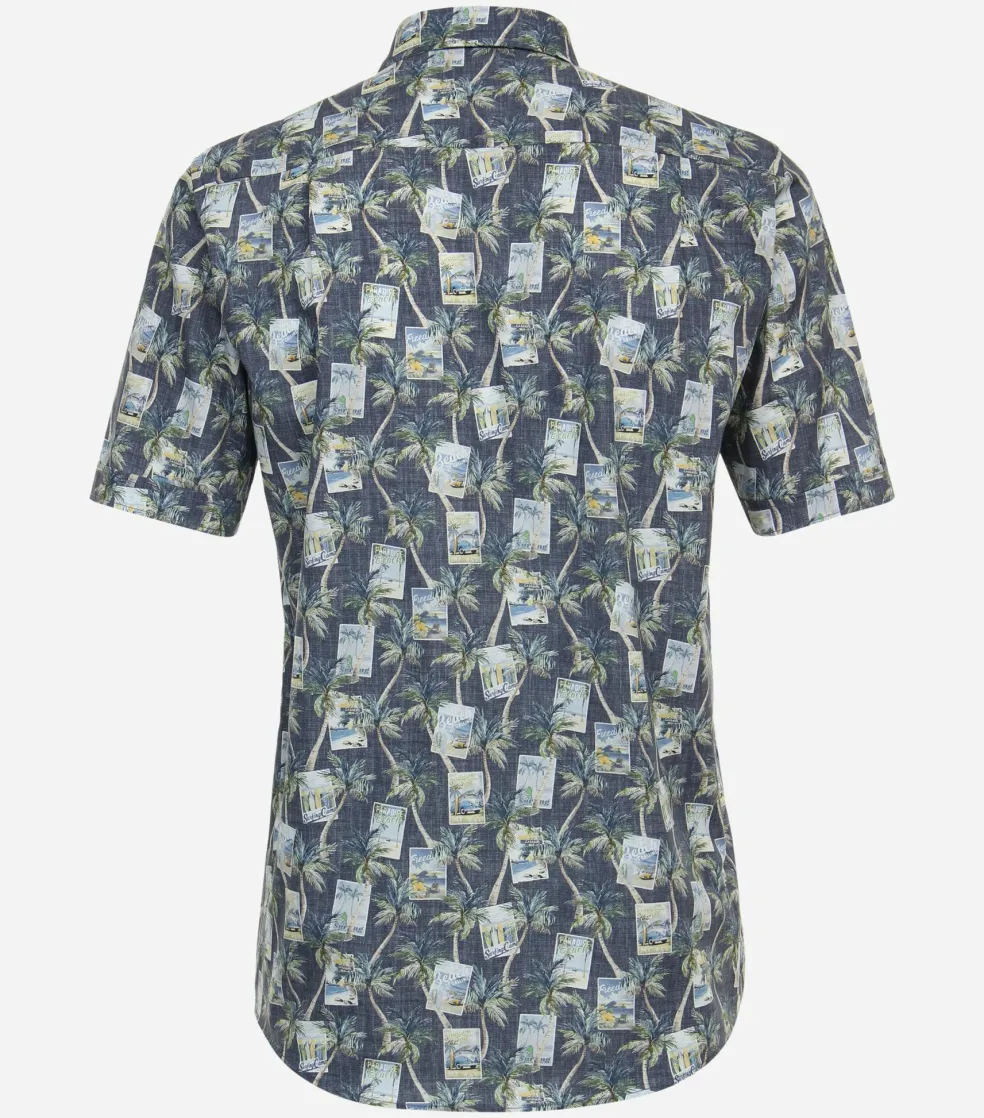 CASA MODA Sport comfort fit overhemd, korte mouw, popeline, groen dessin