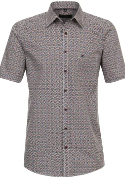 CASA MODA Sport comfort fit overhemd, korte mouw, popeline, oranje dessin