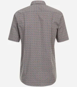 CASA MODA Sport comfort fit overhemd, korte mouw, popeline, oranje dessin