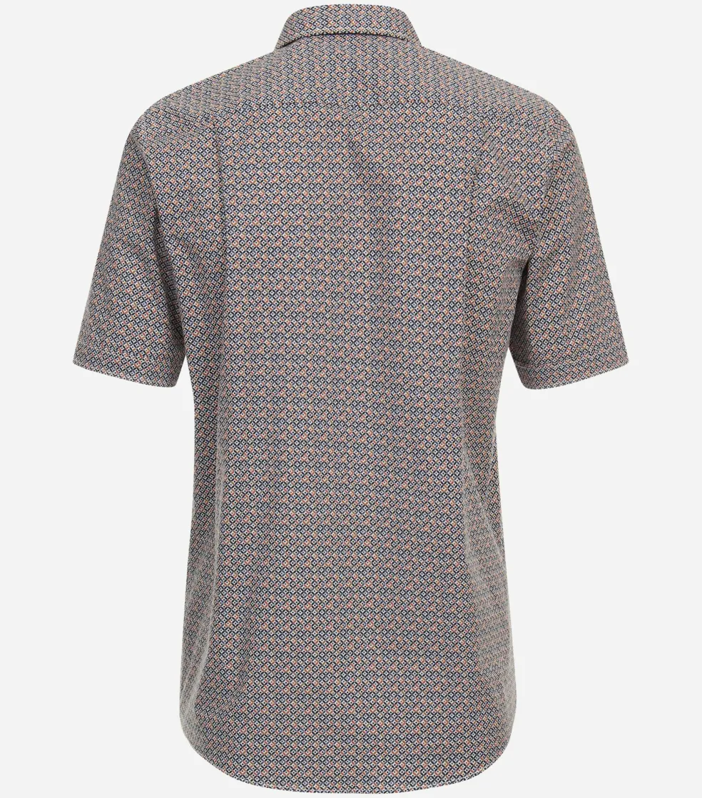 CASA MODA Sport comfort fit overhemd, korte mouw, popeline, oranje dessin