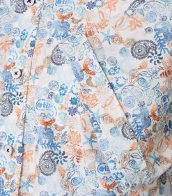 CASA MODA Sport comfort fit overhemd, korte mouw, popeline, wit met blauw en oranje dessin
