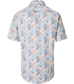 CASA MODA Sport comfort fit overhemd, korte mouw, popeline, wit met blauw en oranje dessin