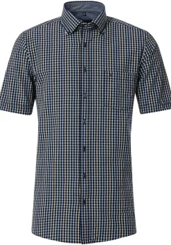 CASA MODA Sport comfort fit overhemd, korte mouw, seersucker, blauw geruit