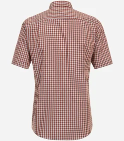 CASA MODA Sport comfort fit overhemd, korte mouw, structuur, oranje geruit