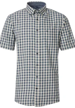 CASA MODA Sport comfort fit overhemd, korte mouw, chambray, beige geruit