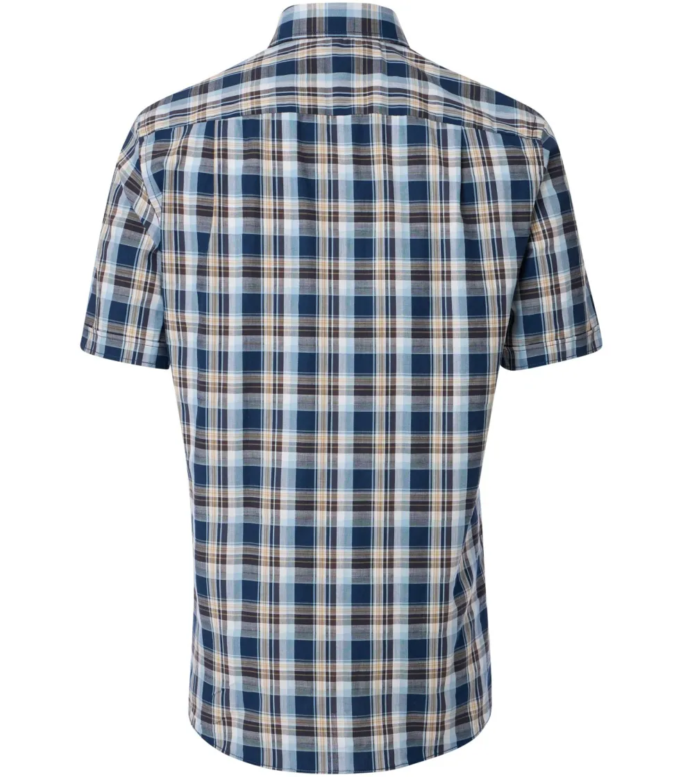 CASA MODA Sport comfort fit overhemd, korte mouw, chambray, blauw geruit