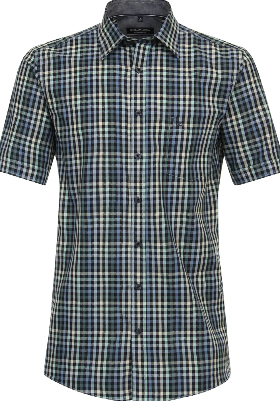 CASA MODA Sport comfort fit overhemd, korte mouw, dobby, blauw geruit