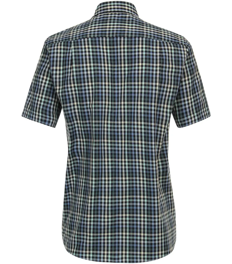 CASA MODA Sport comfort fit overhemd, korte mouw, dobby, blauw geruit