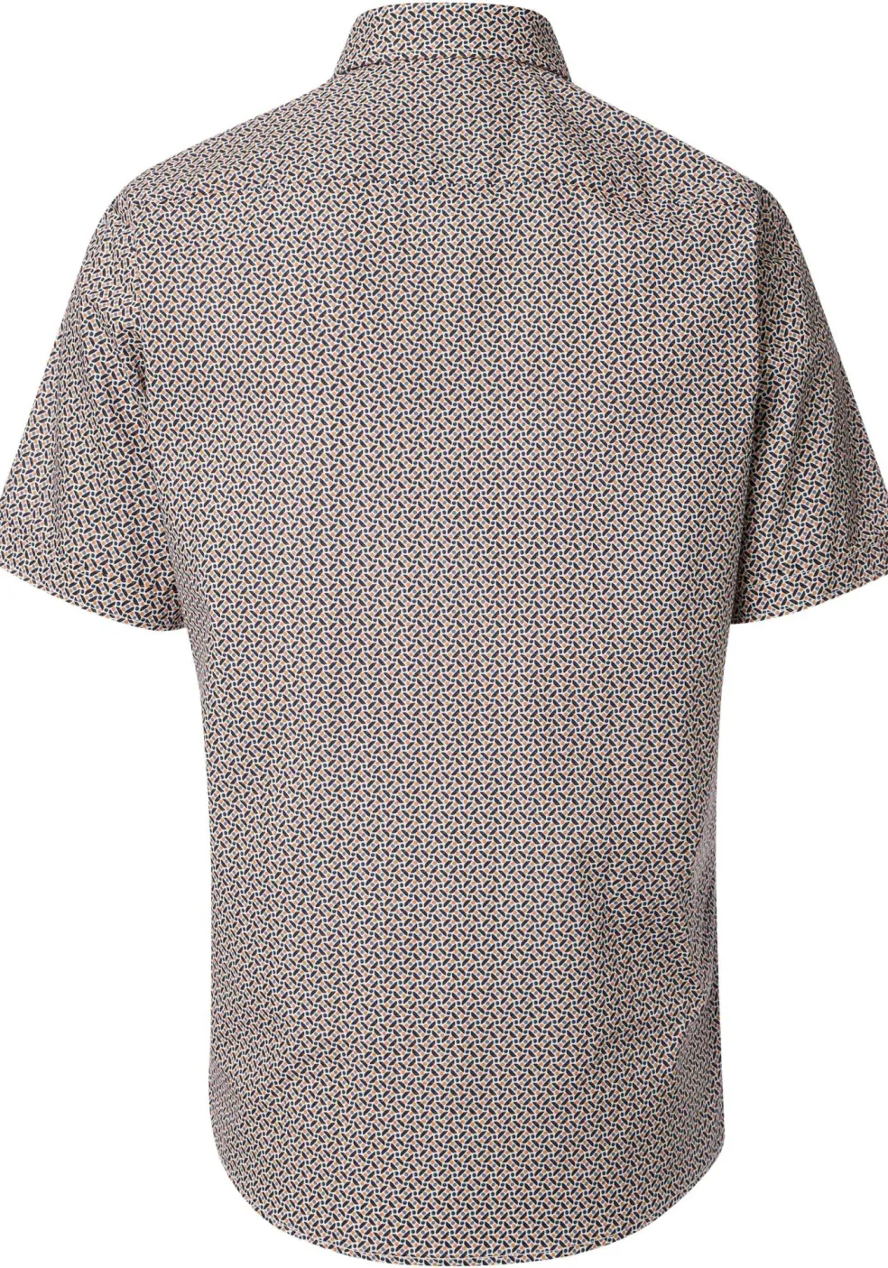 CASA MODA Sport comfort fit overhemd, korte mouw, popeline, blauw met wit en oranje dessin