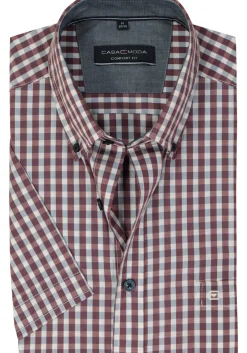 CASA MODA Sport comfort fit overhemd, korte mouw, popeline, blauw met wit en rood geruit