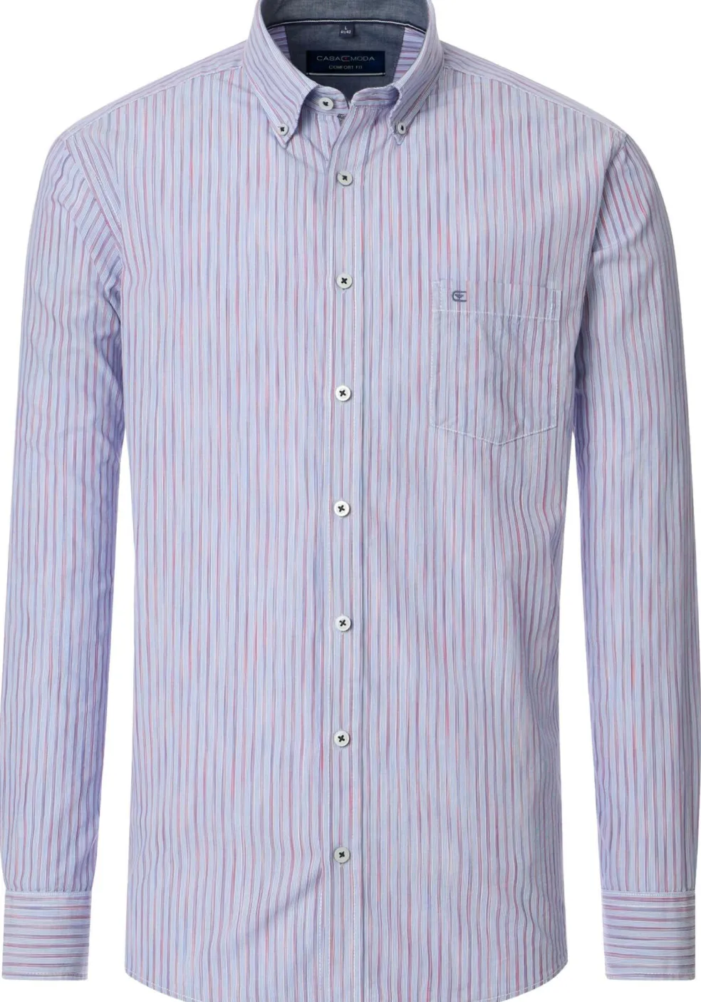 CASA MODA Sport comfort fit overhemd, popeline, blauw met wit en rood gestreept