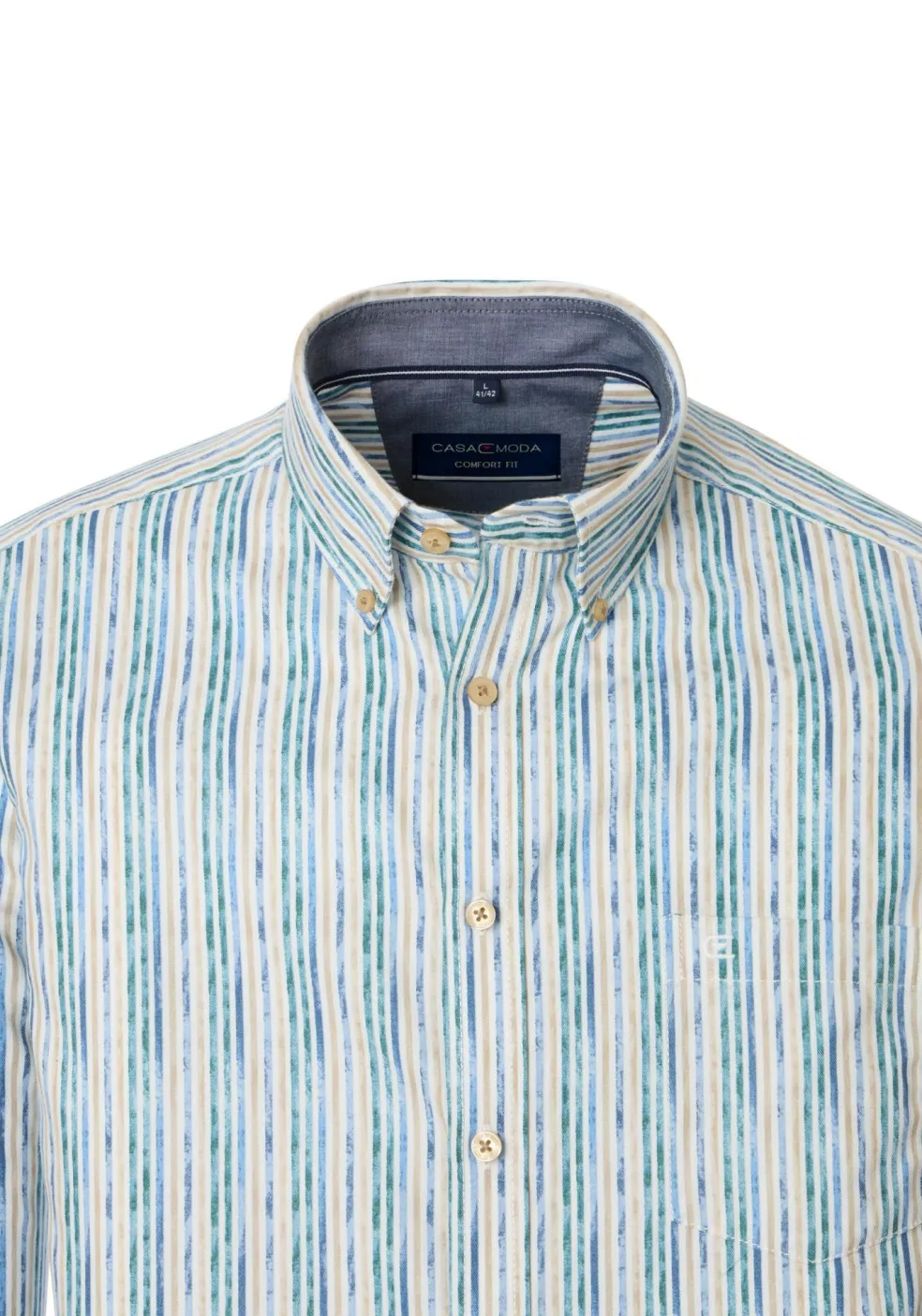 CASA MODA Sport comfort fit overhemd, popeline, blauw, groen en wit gestreept
