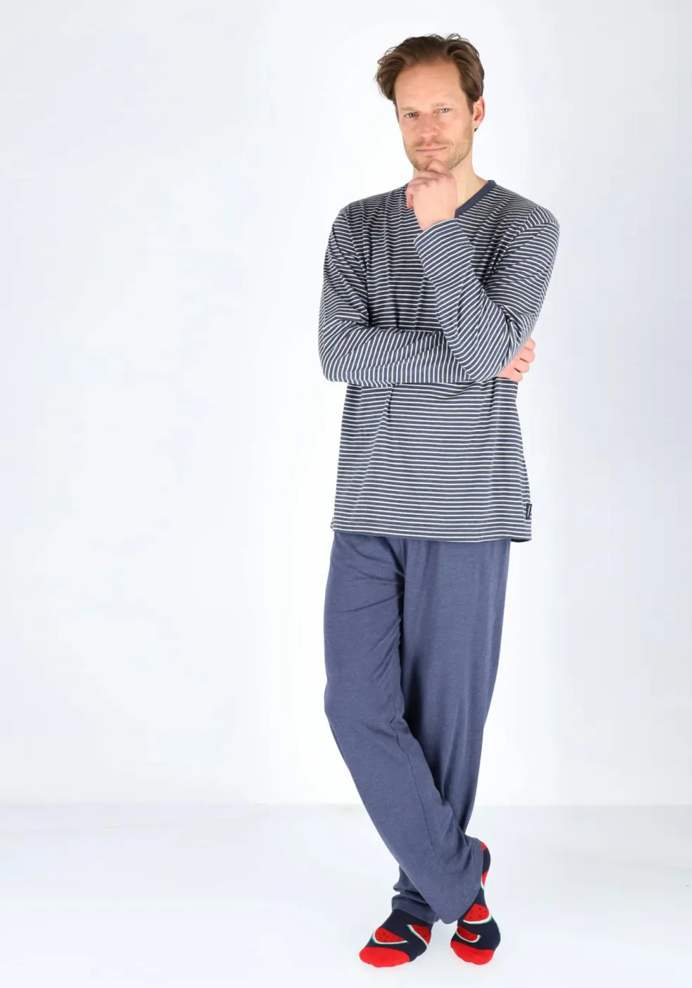 Ceceba heren pyjama, blauw met wit gestreept