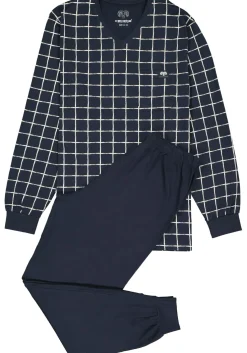 Ceceba heren pyjama, donkerblauw met wit geruit