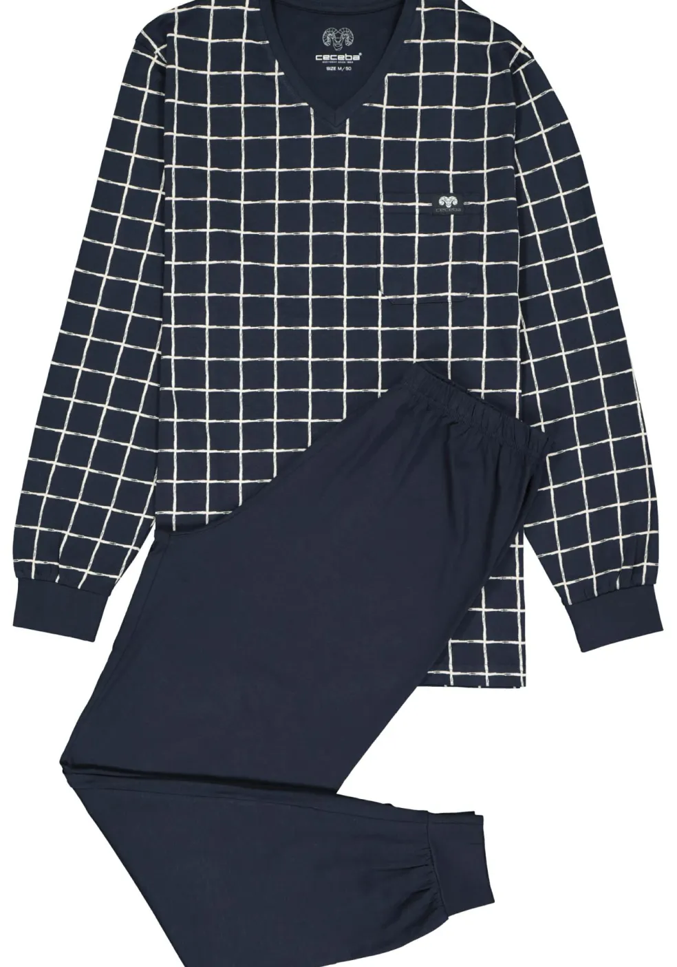 Ceceba heren pyjama, donkerblauw met wit geruit