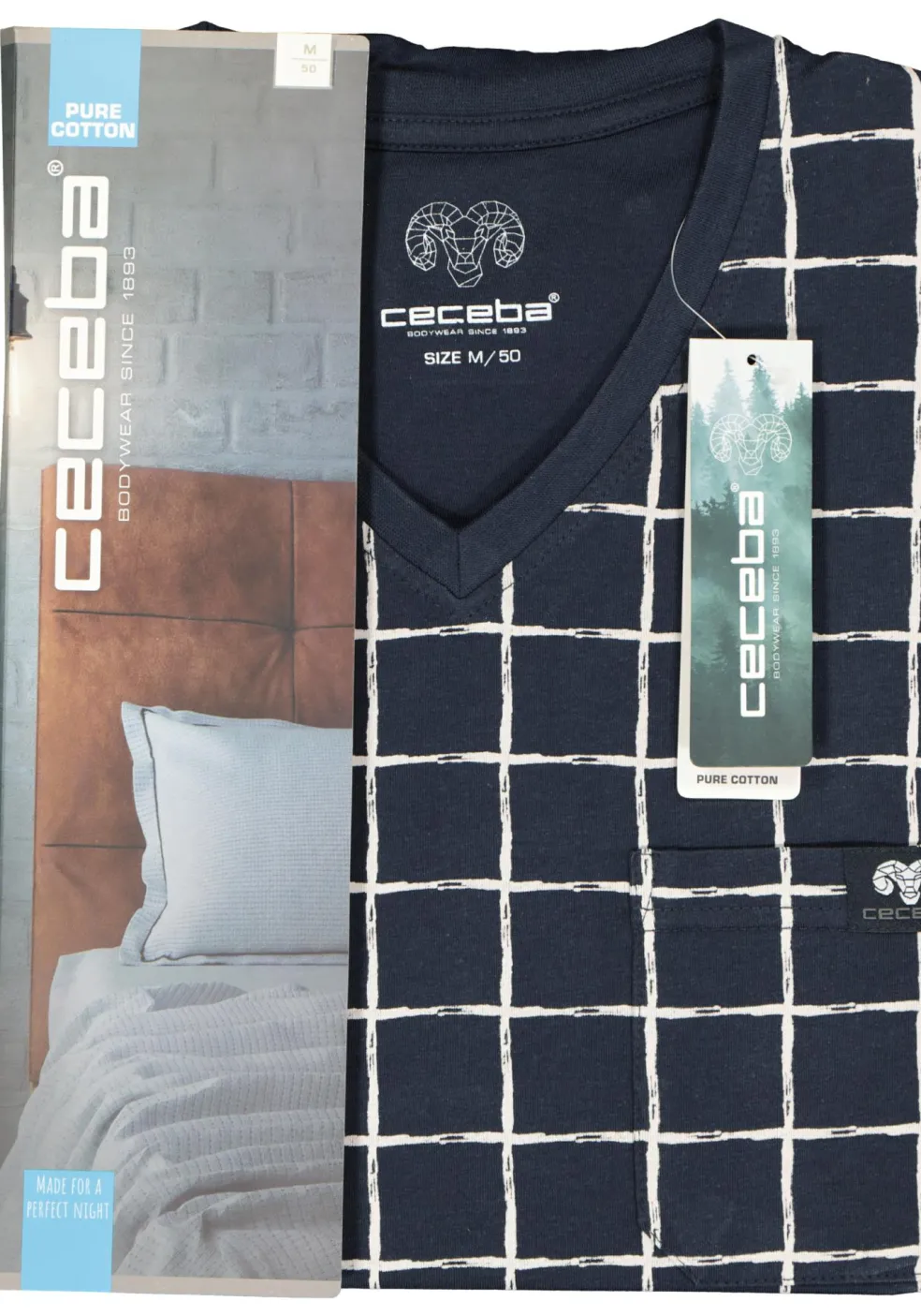 Ceceba heren pyjama, donkerblauw met wit geruit
